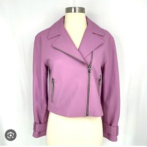 Kate Spade New York Genuine Leather Moto Jacket Women's XL Purple Zip Short